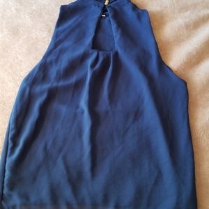 Navy Blue Key Hole Dressy Blouse